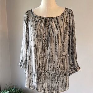 Ann Klein Elegant Black and Gray Women's Top, 3/4 dolman sleeves satin shirt 1X